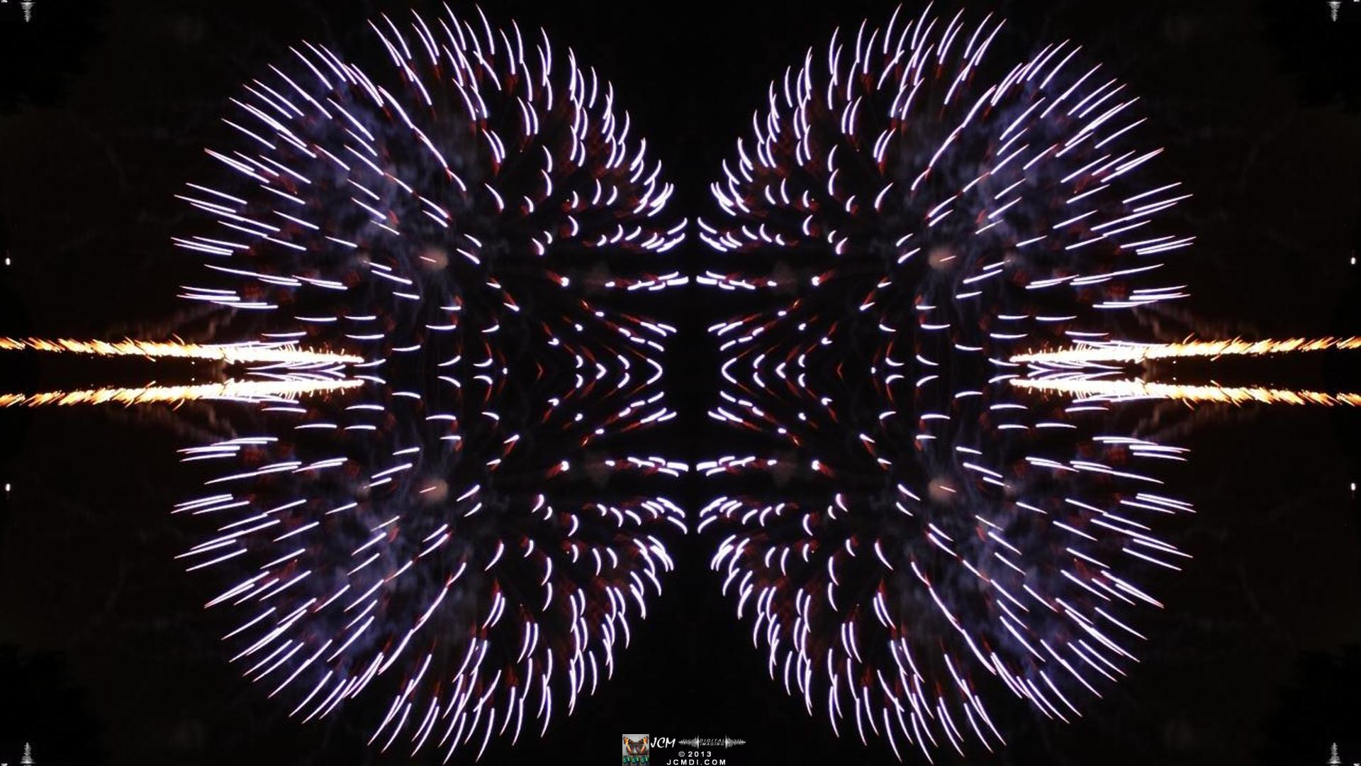 Quadroscopic art made from a digital image of fireworks taken in Castaic, California.